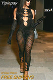 Yipinpay Women Sleeveless Mesh See Through Slim Jumpsuit Sexy Diamond Embellished Glitter Party One Piece Rompers 2023 Summer Night Club
