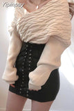 Yipinpay Off Shoulder Sexy V-neck Cross Loose Twist Patchwork Sweaters Solid Color Long Sleeve Knitted Pullovers Autumn Spring 2023