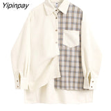 Yipinpay New Spring Women blouses Korean Fashion style Simply Corduroy Long sleeve Tops Patchwork plaid Loose Casual female blouses