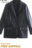 Yipinpay 2023 Black Faux Leather Blazer Women Masculine Women's Blazer Set Office Casual Blazer Woman Fall Long Sleeve Female Jacket