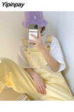 Yipinpay New Spring Women Bodysuit Jumpsuit Loose Oversize Yellows Sweet Overalls Fashion Casual Female Cute Playsuits Plus Size