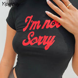 Yipinpay Vintage Goth Graphic TShirt Women Y2k Crop Top T-shirt Streetwear Short Sleeve shirt clothes harajuku Letter printing size