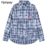 Yipinpay 2023 Spring Streetwear Long Sleeve Plaid Print Shirt Women Oversize Button Up Turn Down Collar Ladies Tunic Blouse Tops
