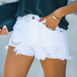 Yipinpay Tassel Ripped Skinny Jean Shorts Women High Waist Summer 2023 Streetwear With Pockets Black White Stretch Hole Denim Shorts