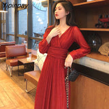 Yipinpay Spring Vintage Glitter Long Maxi Dress Women High Waist Long Sleeve Elegant Boho Women Dresses Plus Size Shiny Party Dress