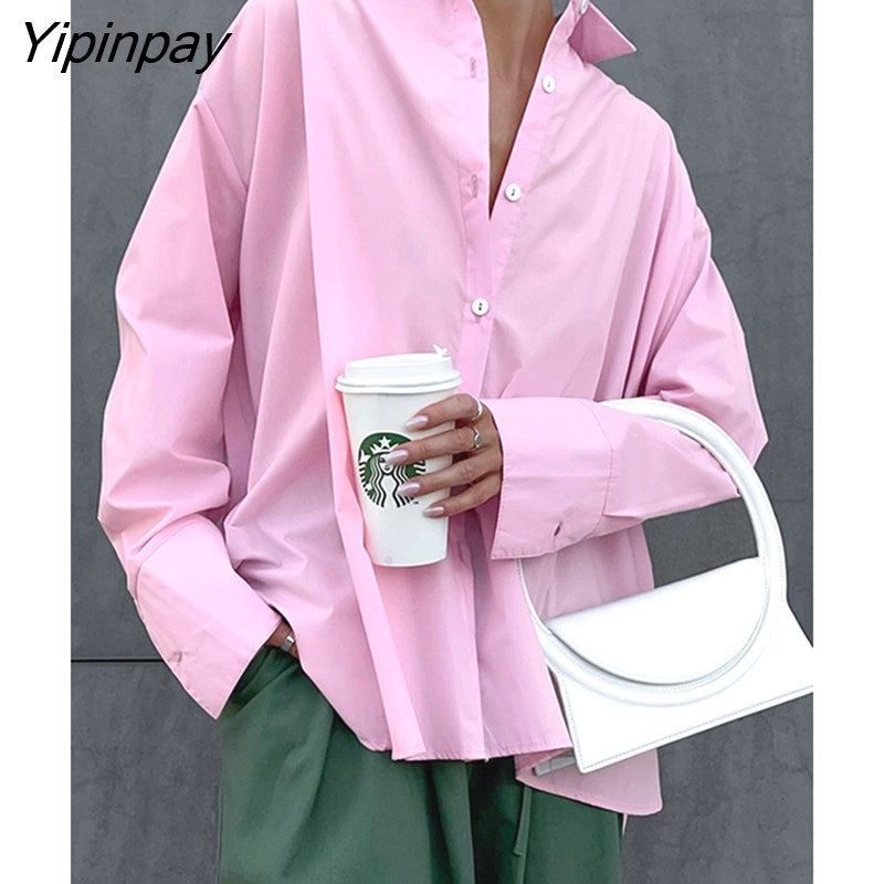Yipinpay 2023 Spring New In Streetwear Long Sleeve Pink Shirt Women Korea Style Button Up Woman Tunic Blouse Female Clothing Tops