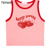 Yipinpay Pink Print Y2k Tank Top Summer Off Shoulder O Neck Sleeveless Fashion 90s Vintage Crop Tops Women Casual Sexy