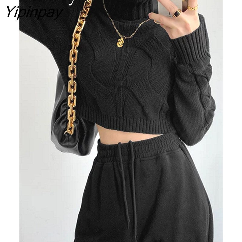 Yipinpay 2023 Winter Korea Style Turtleneck Long Sleeve Women Sweater Streetwear Solid Crop Tops Ladies new in Knit Pullover Tops