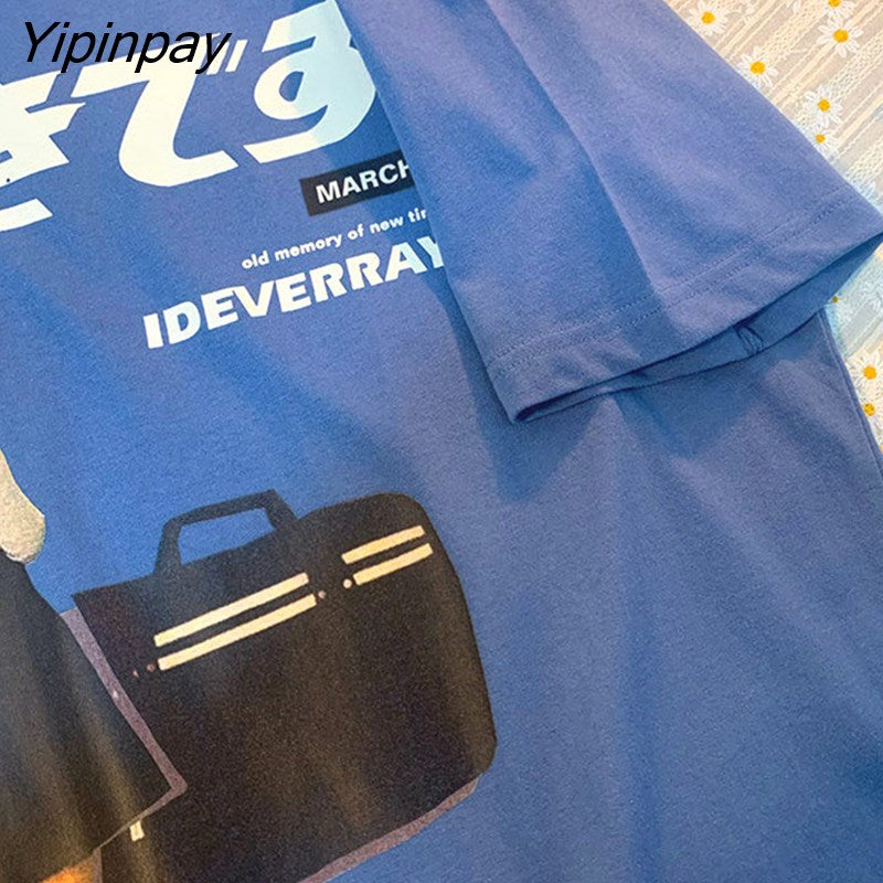 Yipinpay Women T-Shirts Y2k Tops Tees Hip Hop Streetwear Harajuku Girl Japanese Print Summer Korean Fashion Short Sleeve Cotton Clothes