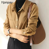 Yipinpay 2023 Winter Korean Style Long Sleeve Wool Liner Shirt Women Office Lady Button Thick Tunic Autunm Female Clothing Tops