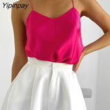 Yipinpay Sexy Satin Camis Top Streetwear Sleeveless Purple Rose Red BasicTees Summer New 2023 Baggy Vest Women Backless Loose Tops