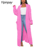 Yipinpay Women's Oversize Cashmere Cardigans Female Solid Dropped Shoulder Sleeves Knitted Sweaters Winter Loose High Street Cardigans