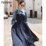 Yipinpay French Style Long Sleeve Shirt Dress Women Button Up Turn-Down Collar Chiffon Dresses 2023 Summer Party Female Vestidos