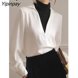Yipinpay Spring Vintage Long Sleeve Corduroy Women Shirt Fake Two Pieces Turtleneck Thick Ladies Shirts Free Shipping Clothes Tops