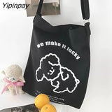 Yipinpay Women's Bag Shopper Anime Handbags Adjustable Zipper Print Harajuku Kawaii Aesthetic Canvas Large Capacity Tote Bags Shoulder