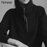 Yipinpay Women Baggy Sweater Zip Up Loose Pullovers Warm Knitted Tops Female Jumpers Autumn Winter Streetwear Khaki Thick Knit Sweaters