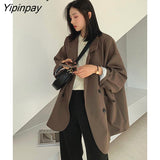 Yipinpay 2023 Autumn Casual Long Sleeve Blazer Women Korean Style Oversize Ladies Suit Blazers Work Female Clothing Jacket Coat