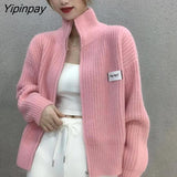 Yipinpay Autumn Y2K Knit Button Women's Sweater Street Style Long Sleeve Zipper Loose Cardigan Coat 2023 Winter Outerwear Clothing