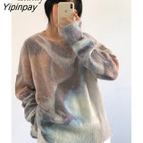 Yipinpay 2023 Winter Korean style Long Sleeve tie dye Sweater Women Casual Loose O Neck Ladies Pullover Fall Female Clothing Tops