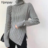 Yipinpay 2023 Winter Korean Style Long Sleeve Turtleneck Sweater Women Minimalist Slim Irregular Ladies Knit Pullovers Female Tops