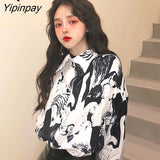 Yipinpay Street Style Long Sleeve Chiffon Oversize Women Shirts Abstract Print Button Ladies Blouses 2023 Summer Female Shirts Top