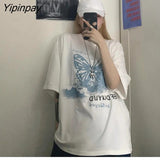 Yipinpay tops Streetwear Print Vintage butterfly dropshipping Korean Black Large Size Harajuku Short Sleeve women T-Shirts