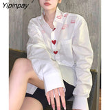 Yipinpay 2023 Autumn Full Sleeve Long White Shirt Women Streetwear Lip Print Oversize Ladies Tunic Blouse Female Clothing Tops