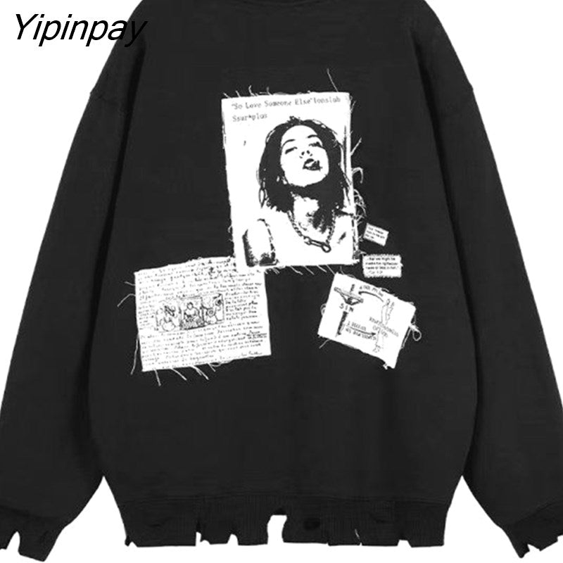 Yipinpay 2023 Autumn Oversize Hip Hop Print Women Sweatshirts Streetwear Long Sleeve Loose Ladies Hoodies Pullovers Female Tops