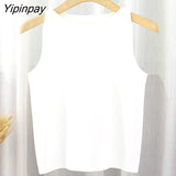 Yipinpay Stripe Knit Tank Crop Top Summer Basic Vest 2023 Women Outfits Streetwear Sleeveless O Neck Black White Knitwear Cute Tops