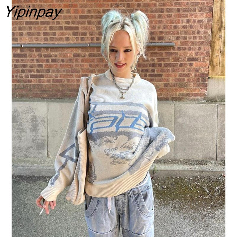 Yipinpay Men's Pullovers Sweaters Creative Stripes Women's Knitted Streetwear Maiden Oversized Harajuku O Neck Knitwear Men Clothing 319-1