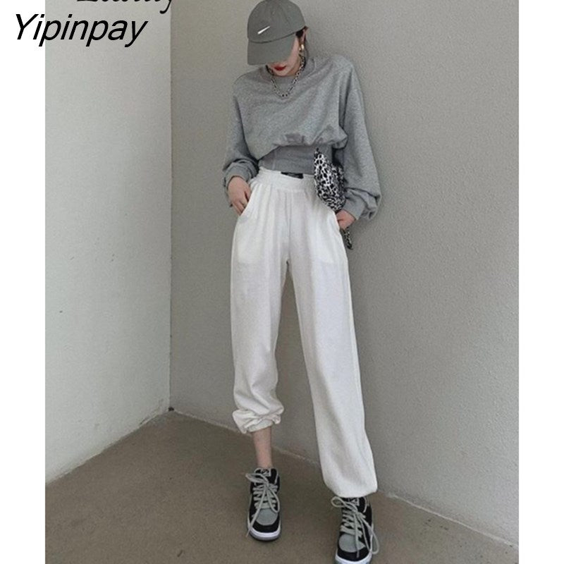 Yipinpay 2023 Winter Minimalist Slim Waist Women Sweatshirt Korean Style O Neck Long Sleeve Ladies Crop Tops Hoodies Female Tops