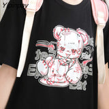 Yipinpay cartoon Bear top tees short sleeve Punk print Ulzzang clothes kawaii harajuku album Aesthetic vintage women Tshirt