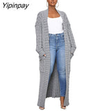 Yipinpay Women's Oversize Cashmere Cardigans Female Solid Dropped Shoulder Sleeves Knitted Sweaters Winter Loose High Street Cardigans