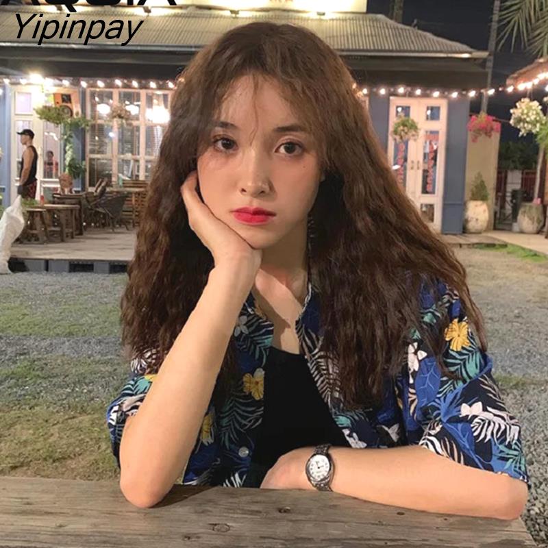Yipinpay Floral print Women Blouse Loose Short Sleeve Oversize Ladies Shirt 2023 Summer Female Blouses Fashion Button Up Shirts