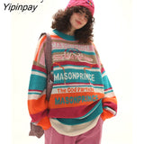 Yipinpay 2023 Winter Vintage Striped Long Sleeve Women Sweater Korean Style Oversize O Neck Knit Ladies Pullover Female Clothing