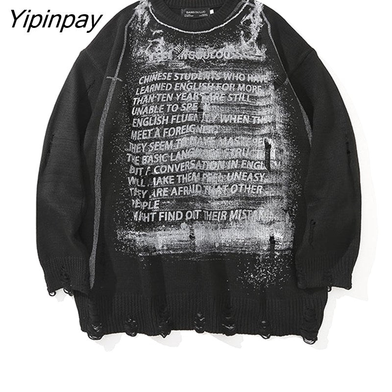 Yipinpay Sweaters Pullover Y2k Pullover Long Sleeve Top Knitting Korean Fashion Oversize Gothic Vintage Streetwear Grunge Clothing