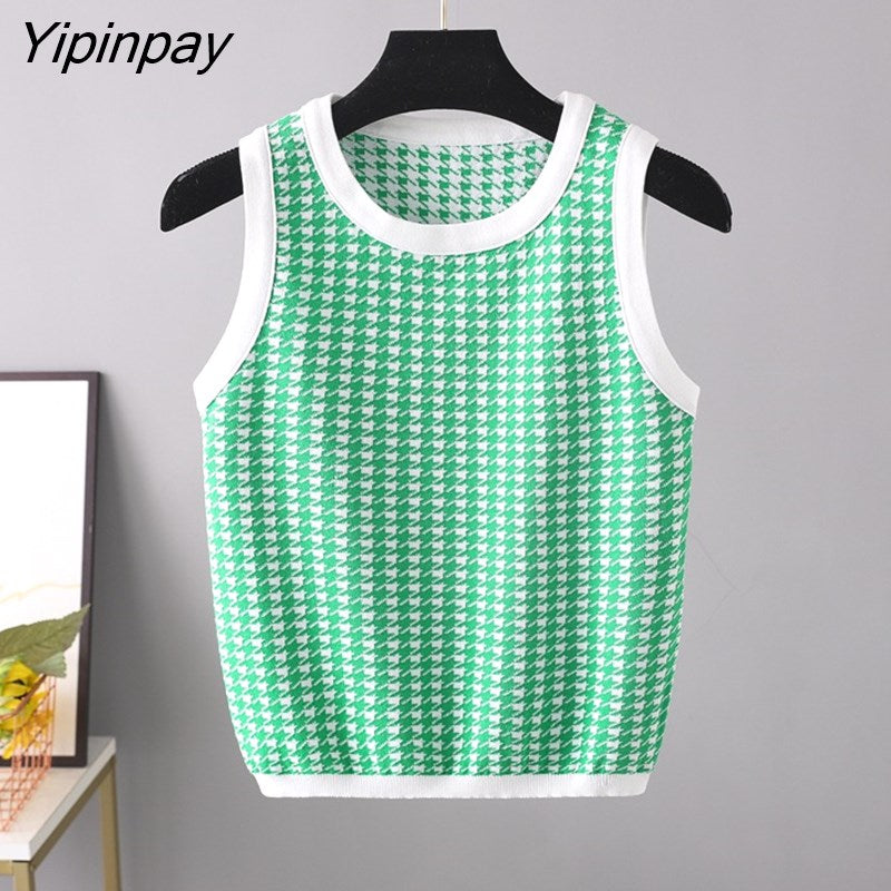 Yipinpay Print Knitted Vest Women Crop Top Sexy Mujer Streetwear Summer 2023 New Knitwears Sleeveless O Neck Short Tank Tops
