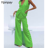 Yipinpay V Neck Sleeveless Vest And Solid Stain Trouser Two Pieces Set Female High Waist Pants Suits 2023 Summer Commuter Outfits