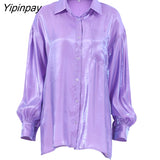 Yipinpay 2023 Spring Minimalist Long Sleeve Women Basic Satin Shirt Office Lady Button Up Loose Woman Tunic Blouse Female Clothing