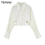 Yipinpay 2023 Spring New Streetwear Long Sleeve Women Shirt Korea Style Hollow Out Button Up Woman Crop Tops Blouse Party Clothing