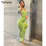 Yipinpay Sexy Women Solid Backless Jumpsuits Summer Fashion Short Sleeve Long Flare Pants Rompers Female Slim One Piece Slit Pants