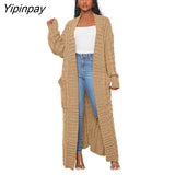 Yipinpay Women's Oversize Cashmere Cardigans Female Solid Dropped Shoulder Sleeves Knitted Sweaters Winter Loose High Street Cardigans