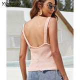 Yipinpay Knitted Vest Sexy Backless Camis Top Sleeveless V Neck Bodycon Crop Tops New 2023 Summer Knitwear Tank Basic Tees