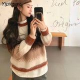 Yipinpay 2023 Winter Korea Style Gradient O Neck Women Sweater Casual Loose Long Sleeve Warm Ladies Knit Pullover Female Clothing