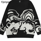 Yipinpay Men Sweater Skull Oversize Long Sleeve Tops Gothic Y2K Streetwear Winter Pullovers Knit Vintage Jumper Fashion Harajuku Clothing