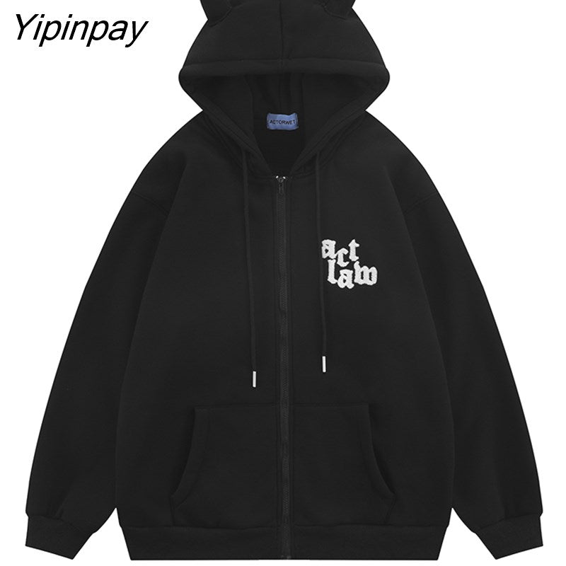Yipinpay Women Zip Hoodies Sweatshirts Oversized Aesthetic Winter Long Sleeve Top Jackets Korean Fashion Harajuku Y2k Streetwear Clothes