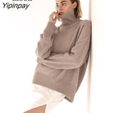 Yipinpay Turtleneck Sweater Women Long Sleeve Knit Loose Pullover Tops Female Jumper 2023 Autumn Winter Warm Knitted Sweaters