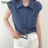 Yipinpay 2023 Summer Hole Denim Sleeveless Shirt Women Street Style Button Up Ladies Tops Casual Female Clothing Blouse