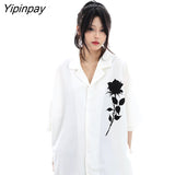 Yipinpay 2023 Summer Y2K Short Sleeve Floral Print Shirt Women Street Style Oversize Button Ladies Tunic Blouse Gothic Female Tops