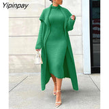 Yipinpay Women's Flannel Velvet Bodycon Midi Dress Long Cardigan Coat Matching Set Vintage Open Stitch Lapel Collar Long Sleeve Cardigan